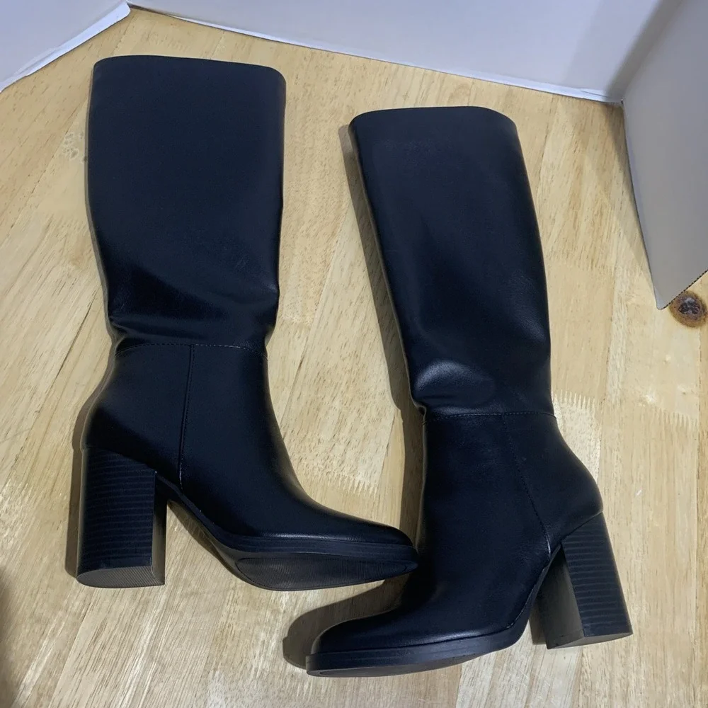 Unisa Lanna-J Black Knee High Women's Boots Sz 6M New Block Heel Retail $115